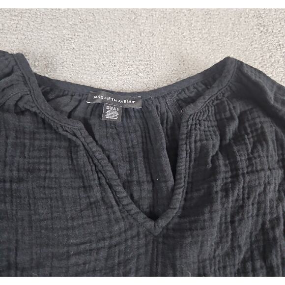 Saks Fifth Avenue Women’s XS Black Cotton Tiered Midi Dress Boho Puff Sleeve - Picture 4 of 9